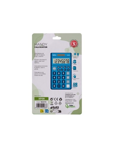 CALCULADORA  BOLSILLO XF09 8D.SOLAR PILAS AZ. 115X65X8MM