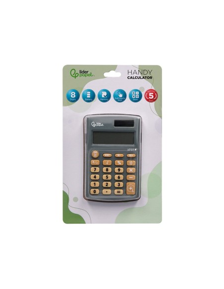 CALCULADORA  BOLSILLO XF07 8D.SOLAR PILAS GRIS 98X62X8MM