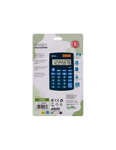 CALCULADORA  BOLSILLO XF06 8D.SOLAR PILAS AZ. 98X62X8MM