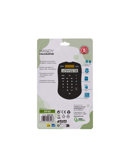 CALCULADORA  BOLSILLO XF43 8D.SOLAR PILAS NG.94X59,5X10,5MM