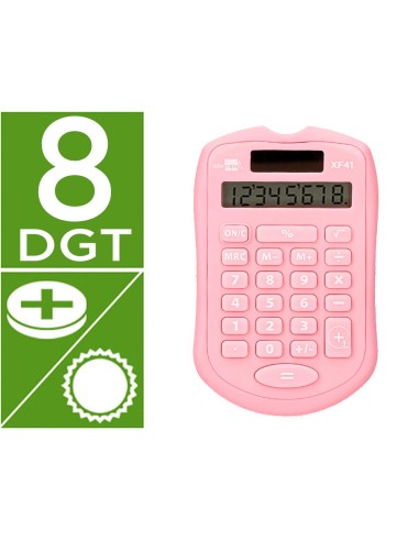 CALCULADORA  BOLSILLO XF41 8D.SOLAR PILAS ROSA 94X59,5X10,5MM