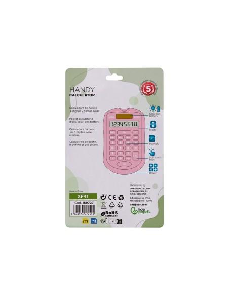 CALCULADORA  BOLSILLO XF41 8D.SOLAR PILAS ROSA 94X59,5X10,5MM
