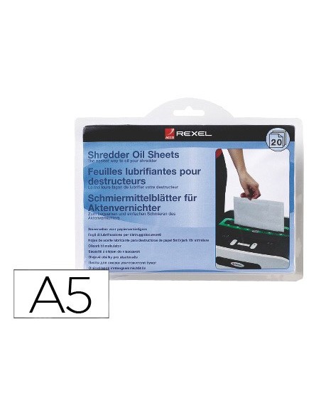 HOJAS LUBRICANTES REXEL DESTRUCTORA PAQUETE DE 20 HOJAS  DIN A5