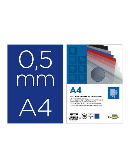 TAPA ENCUADERNACION PP.A4 0.5MM AZ. OPACO PQ.DE 100 UD.
