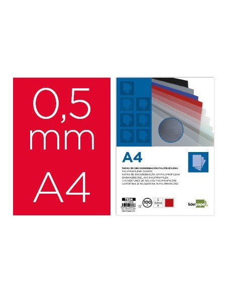 TAPA ENCUADERNACION PP.A4 0.5MM RJ. OPACO PQ.DE 100 UD.