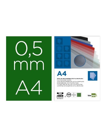 TAPA ENCUADERNACION PP.A4 0.5MM VE. OPACO PQ.DE 100 UD.