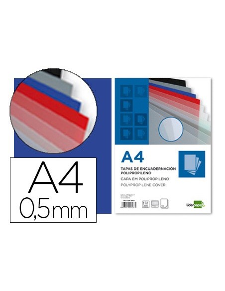 TAPA ENCUADERNACION PP.A4 0.5MM AZ. TRANS.PQ.DE 100 UD.