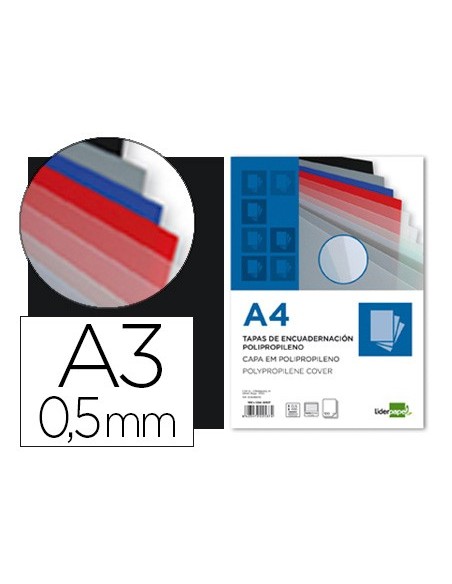 TAPA ENCUADERNACION PP. A3 0.5MM NG. OPACO PQ.DE 100 UD.