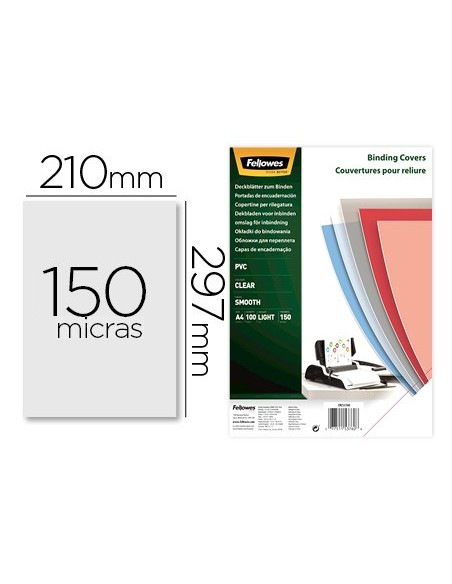 TAPA ENCUADERNACION FELLOWES A4 PVC 150 MC TRANSPARENTE PACK 100 UD.