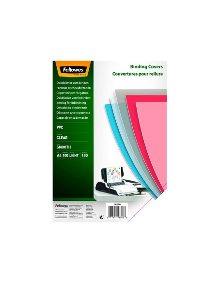 TAPA ENCUADERNACION FELLOWES A4 PVC 150 MC TRANSPARENTE PACK 100 UD.