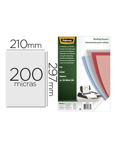 TAPA DE ENCUADERNACION FELLOWES DIN A4 PVC TRANSPARENTE CRISTAL 200