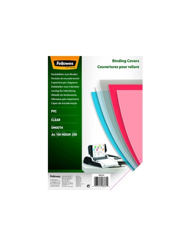 TAPA ENCUADERNACION FELLOWES A3 PVC TRANSP. CRISTAL 200MC PACK 100UD
