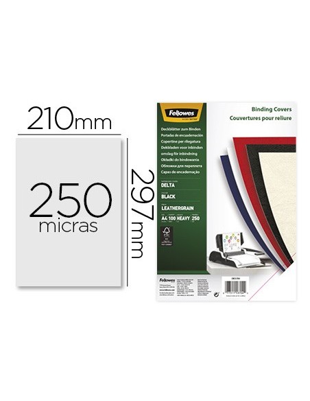 TAPA ENCUADERNACION FELLOWES A4 CARTON SIMILPIEL CUERO NG.250GR.100UD