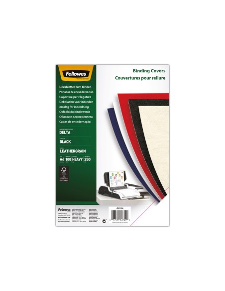 TAPA ENCUADERNACION FELLOWES A4 CARTON SIMILPIEL CUERO NG.250GR.100UD