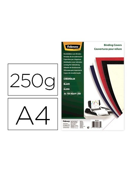 TAPA ENCUADERNACION FELLOWES A4 CARTON BRILLO NG. 250GR.PK.100 UD.