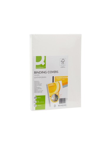 TAPA ENCUADERN Q-CON.CARTON DIN A4 BLANCO SIMIL PIEL 100UD**34215