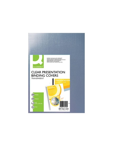 TAPA DE ENCUADERNACION Q-CONNECT PVC DIN A4 INCOLORA 150 MC CAJA DE