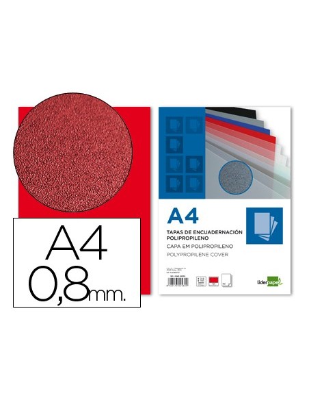 TAPA ENCUADERNACION PP DIN A4 ROJA ESPESOR 0,8 MM PACK 50**22532