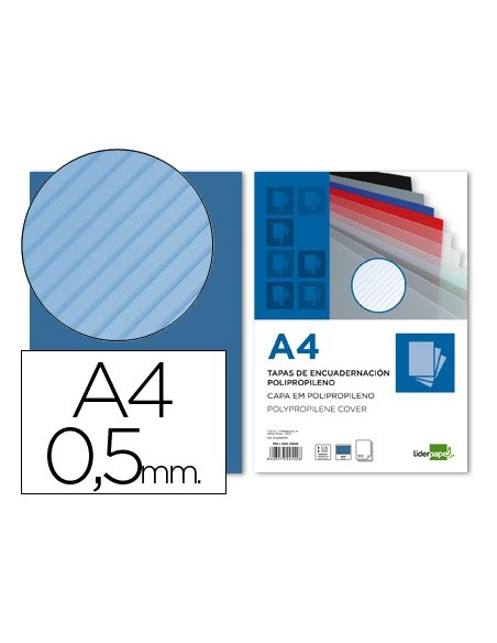 TAPA ENCUADERNA PP RAYADO DIN A4 AZUL ESPESOR 0,5 MM PACK 100 **22542