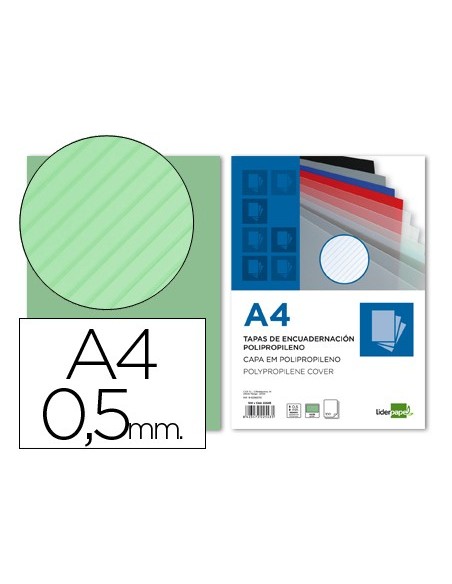 TAPA ENCUADERNACION PP RAYADO DIN A4 VER ESPESOR 0,5 MM 100 U**22543