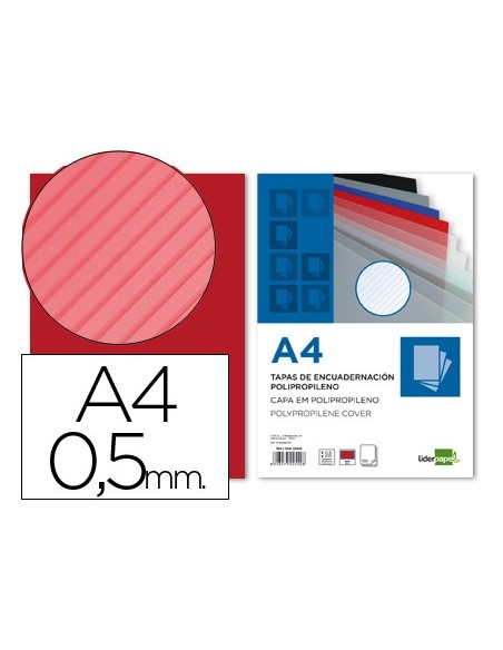 TAPA ENCUADERNACION PP RAYADO DIN A4 ROJO ESPESOR 0,5 MM 100 U**44342