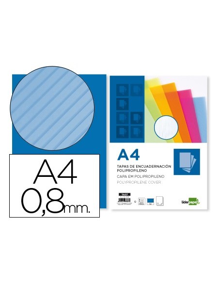 TAPA ENCUADERNACION LIDERPAPEL PP.ONDULADO A4 0.8 MM AZ PAQUETE 50U.