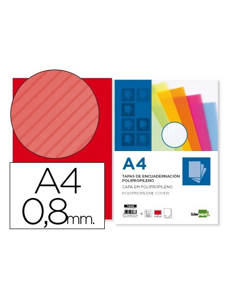 TAPA ENCUADERNACION PP ONDULADO DIN A4 ROJO  0,8MM 50 UD**53888