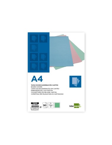 TAPA ENCUADERNACION  CARTON A4 1MM VE. MENTA PQ.DE 50 UD.