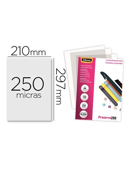 BOLSA DE PLASTIFICAR FELLOWES BRILLO DIN A4 250 MC PACK DE 100 UD