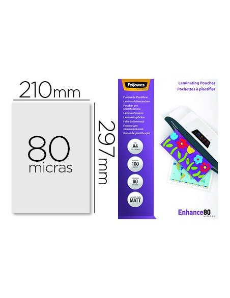 BOLSA DE PLASTIFICAR FELLOWES MATE DIN A4 80 MICRAS PACK 100 UNIDADES