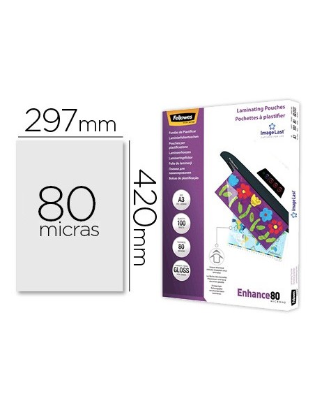 BOLSA DE PLASTIFICAR FELLOWES BRILLO DIN A3 80 MICRAS PACK 100 UD.