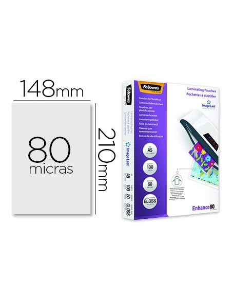 BOLSA PLASTIFICAR FELLOWES BRILLO 4º 80 MICRAS PK.100 UD.