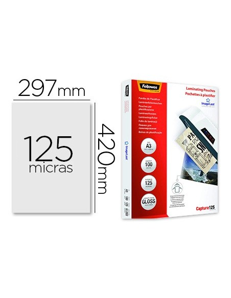 BOLSA PLASTIFICAR FELLOWES BRILLO A3 125 MICRAS PK.DE 100 UD.