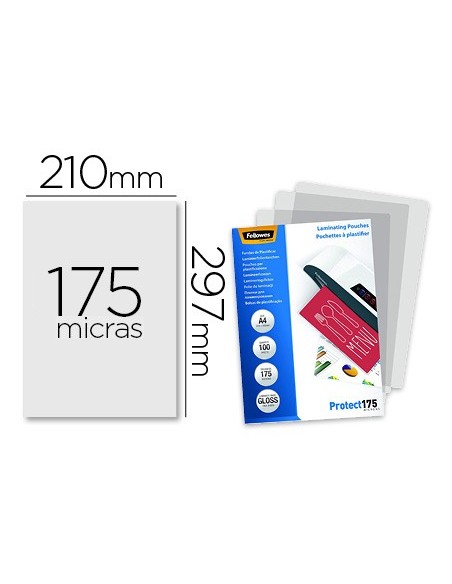 BOLSA PLASTIFICAR FELLOWES BRILLO A4 175 MICRAS PACK 100 UD.