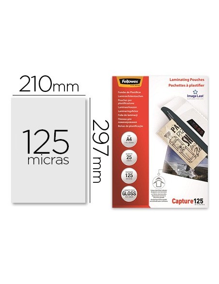 BOLSA PLASTIFICAR FELLOWES BRILLO A4 125 MICRAS PK.DE 25 UD.
