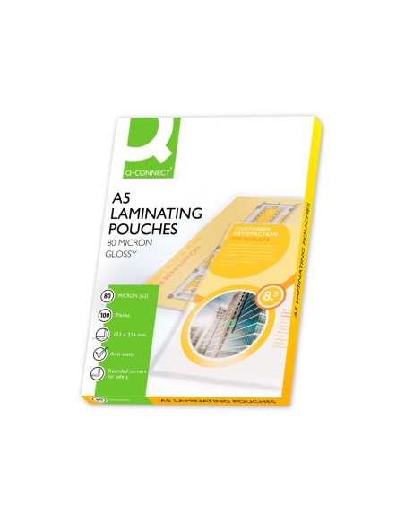 BOLSA DE PLASTIFICAR Q-CONNECT 153 X 216 MM 80MC DIN A5 CAJA DE 100