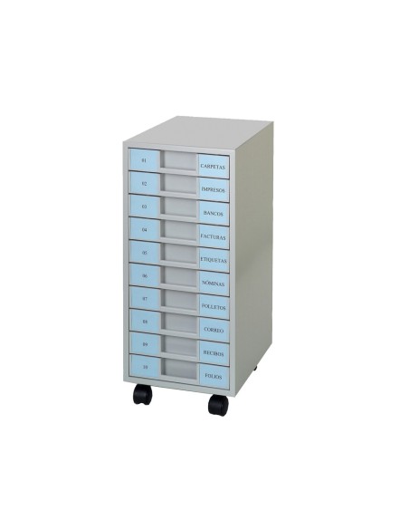 ARCHIVADOR MET.CLEN 10 BANDEJA PLASTICO 5,5CM 680X303X371MM C/RUEDAS