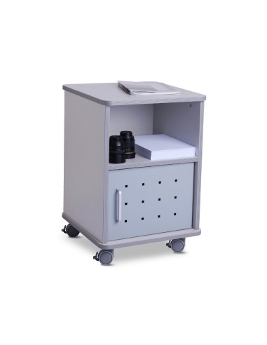 MESA AUX. ROCADA RD-4030 MELAMINA RUEDAS PUERTA MET.GRIS 50X50X70