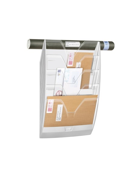 EXPOSITOR MURAL PARED 5 COMPARTIMENTOS TPTE.Y BLANCO 580X122X350M