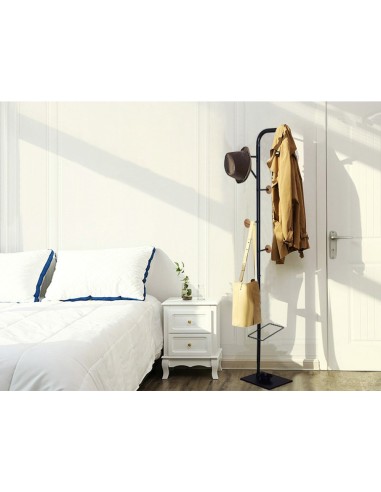 PERCHERO METALICO Q-CON.NG.DETALLES MADERA 6 COLG+PARAGUA 174X28,5 CM