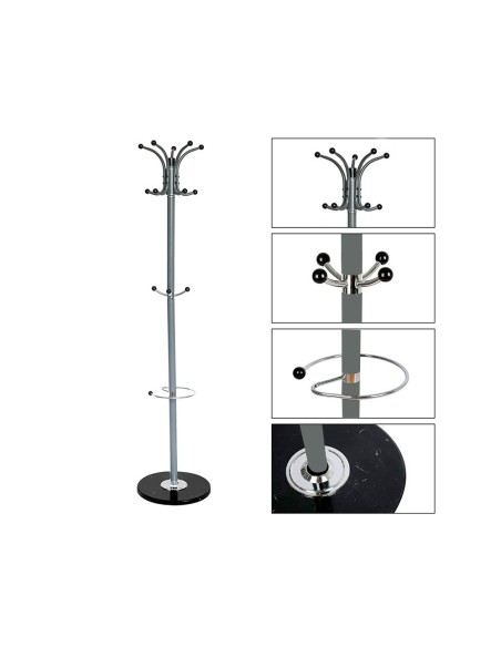 PERCHERO METALICO Q-CON.GRIS PIE 10 COLGADORES PARAGUERO 174X40CM