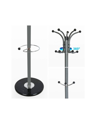 PERCHERO METALICO Q-CON.GRIS PIE 10 COLGADORES PARAGUERO 174X40CM