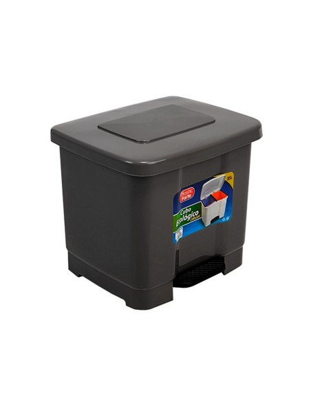 PAPELERA PLASTICFORTE PLASTICO PEDAL 2 COMP. 35LT.GRIS OSCURO