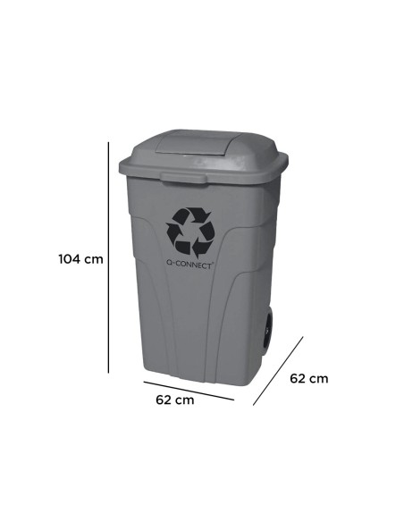 PAPELERA Q-CON.PLASTICO TAPADERA 240L GRIS 1040X610X610MM.RUEDAS
