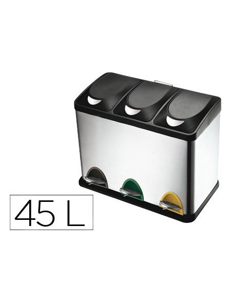 PAPELERA Q-CON.METALICA TAPA PLAST. Y PEDAL 3 DEP. 45L 605X340X485 MM