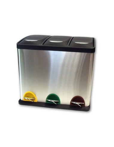 PAPELERA Q-CON.METALICA TAPA PLAST. Y PEDAL 3 DEP. 45L 605X340X485 MM