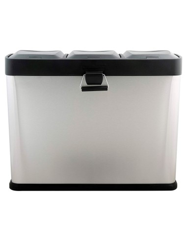 PAPELERA Q-CON.METALICA TAPA PLAST. Y PEDAL 3 DEP. 45L 605X340X485 MM