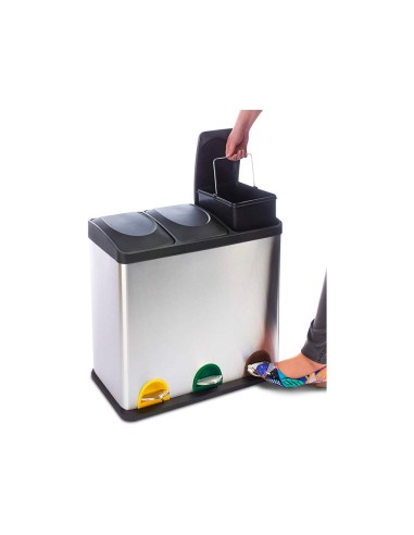 PAPELERA Q-CON.METALICA TAPA PLAST. Y PEDAL 3 DEP. 45L 605X340X485 MM