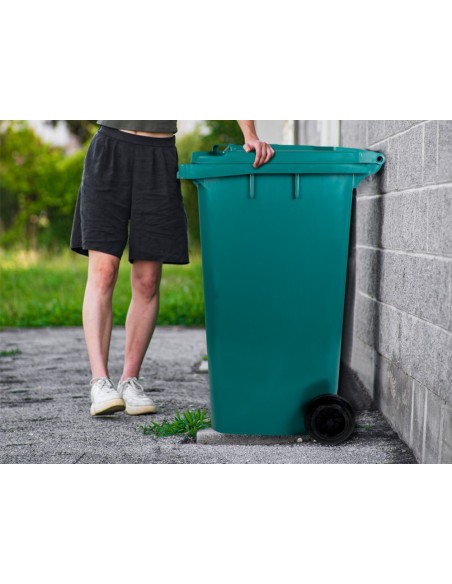 PAPELERA Q-CON.PLASTICO TAPADERA RUEDAS 240LT.VE. 1040X620X610MM