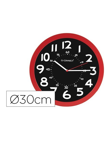 RELOJ Q-CON.PARED PLASTICO OFICINA RED.30 CM RJ.,ESFERA NG.